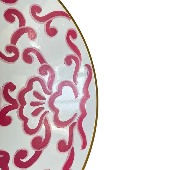 Dana Gibson Hand Painted Tole Sultan Bowl 16in Metal Hot Pink White Floral NEW - Picture 6 of 10